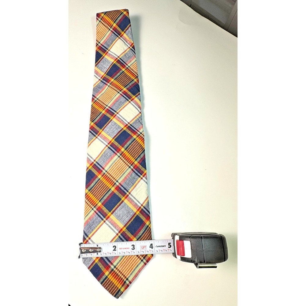 J Crew Plaid Neck Tie Cotton Blue/Yellow/Red‎  USA  Made